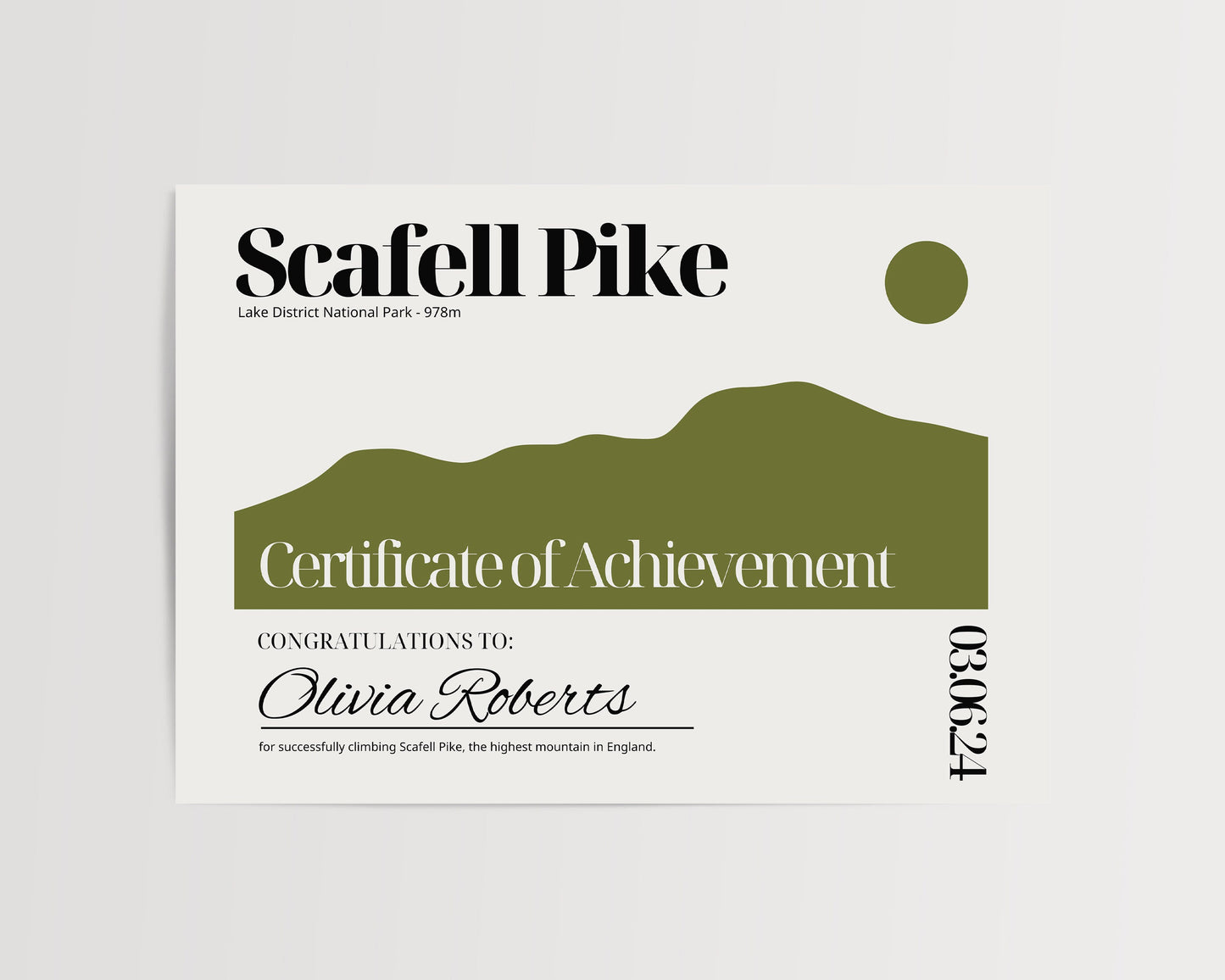 Scafell Pike Certificate - Scafell Pike Certificate Personalised - Lake District National Park