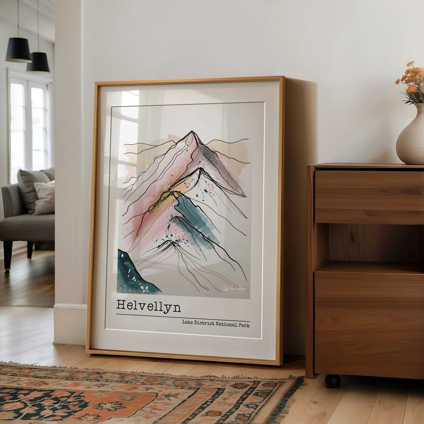 Helvellyn Line Art Sketch