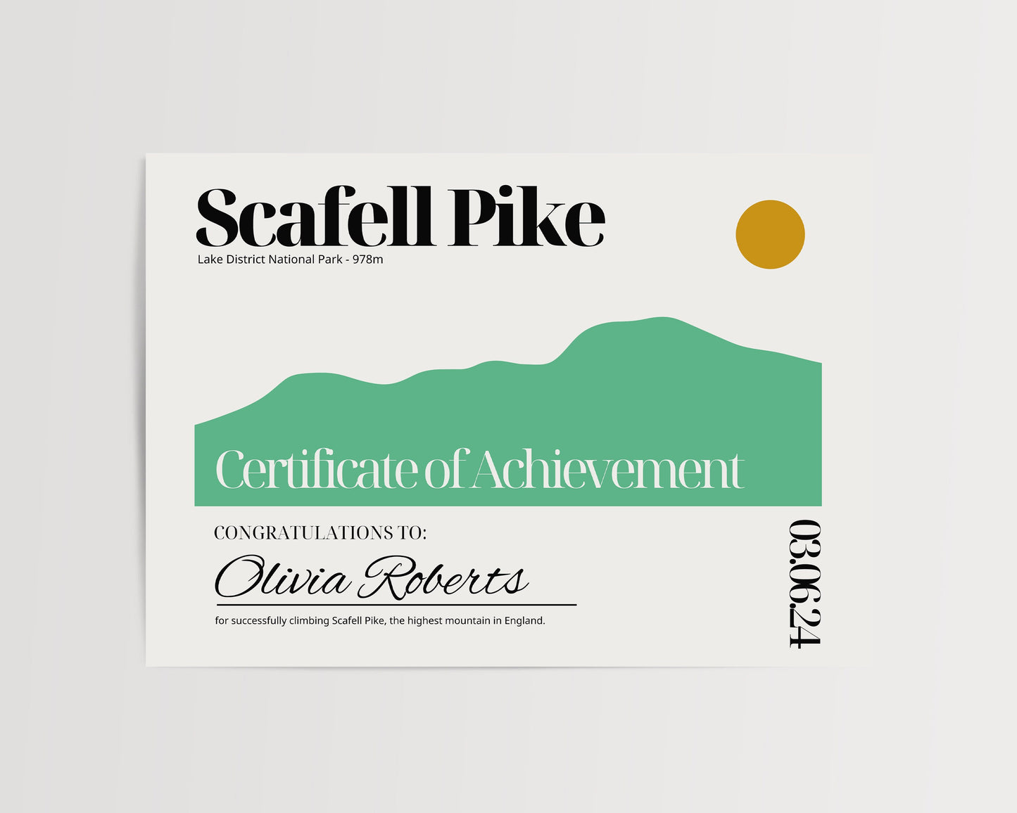 Scafell Pike Certificate - Scafell Pike Certificate Personalised - Lake District National Park