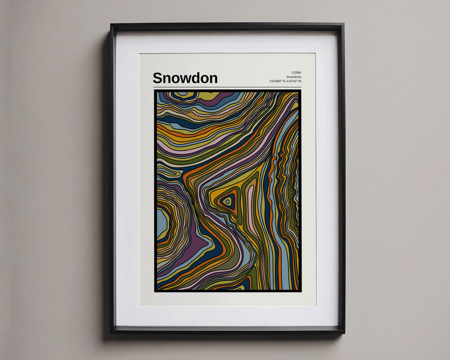 Snowdon Contour Map Print, Snowdon Artwork, Mountain Print