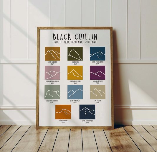 The Black Cuillin - Isle of Skye Print - Scottish Mountain Print - Hand Illustrated Mountain Line Art