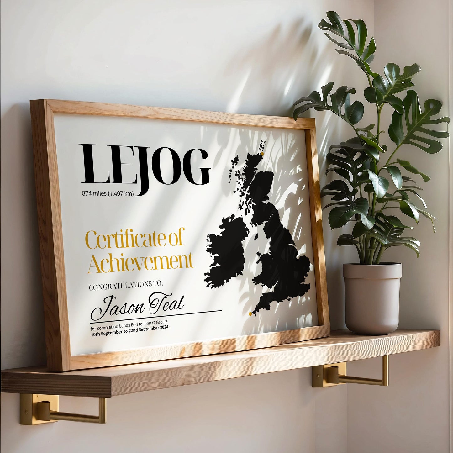 LEJOG Certificate - Lands End to John O Groats Certificate - Free Personalisation