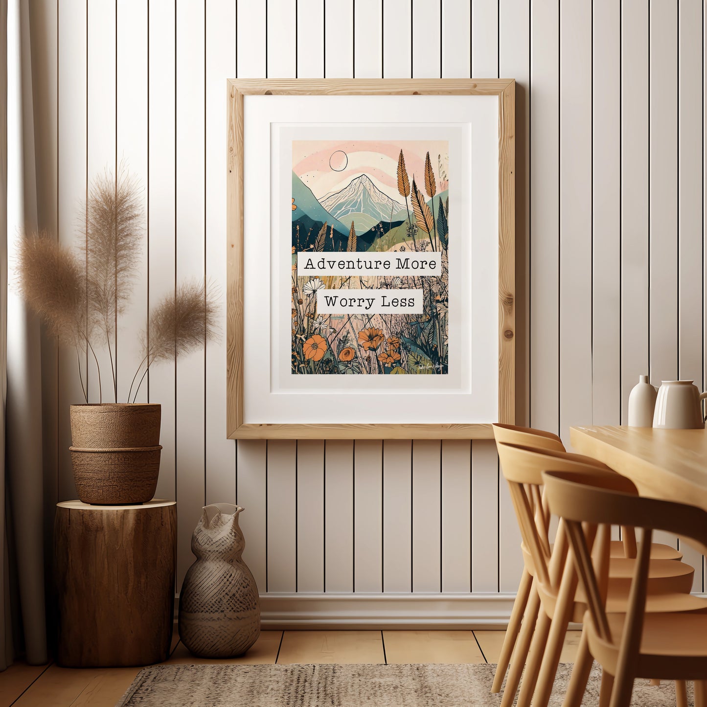Adventure More Worry Less Retro Typography Print - Wildflowers, Pretty