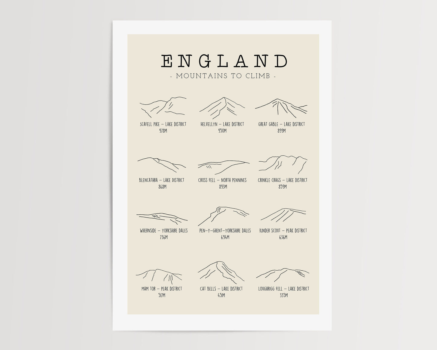 England Mountain Line Art - Mountain Print