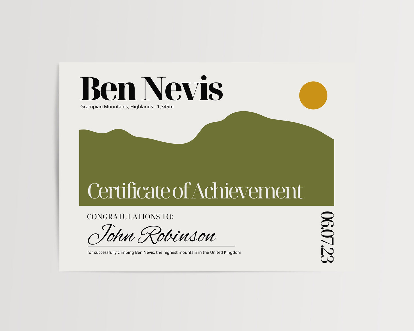 Ben Nevis Certificate - Ben Nevis Certificate Personalised