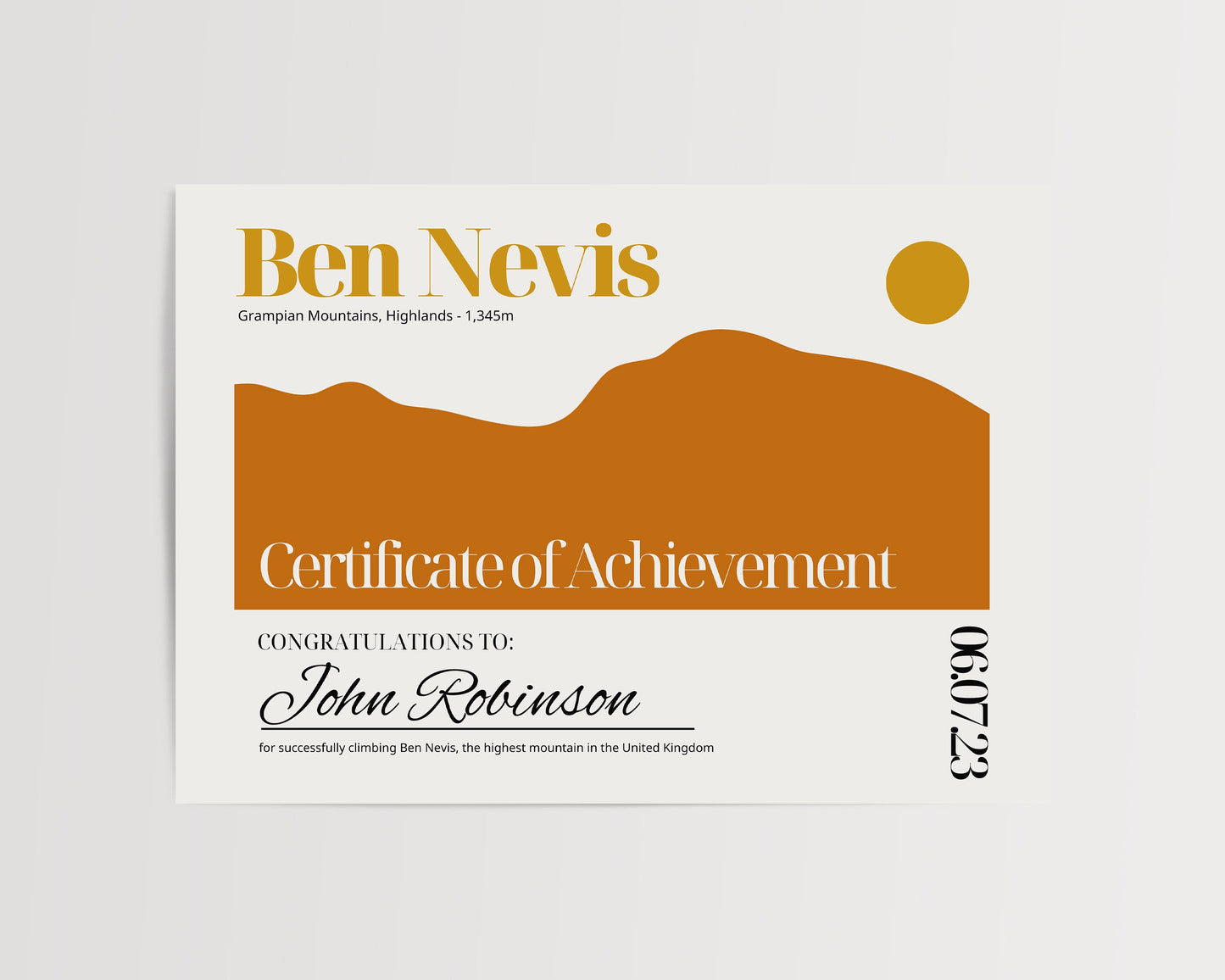 Ben Nevis Certificate - Ben Nevis Certificate Personalised