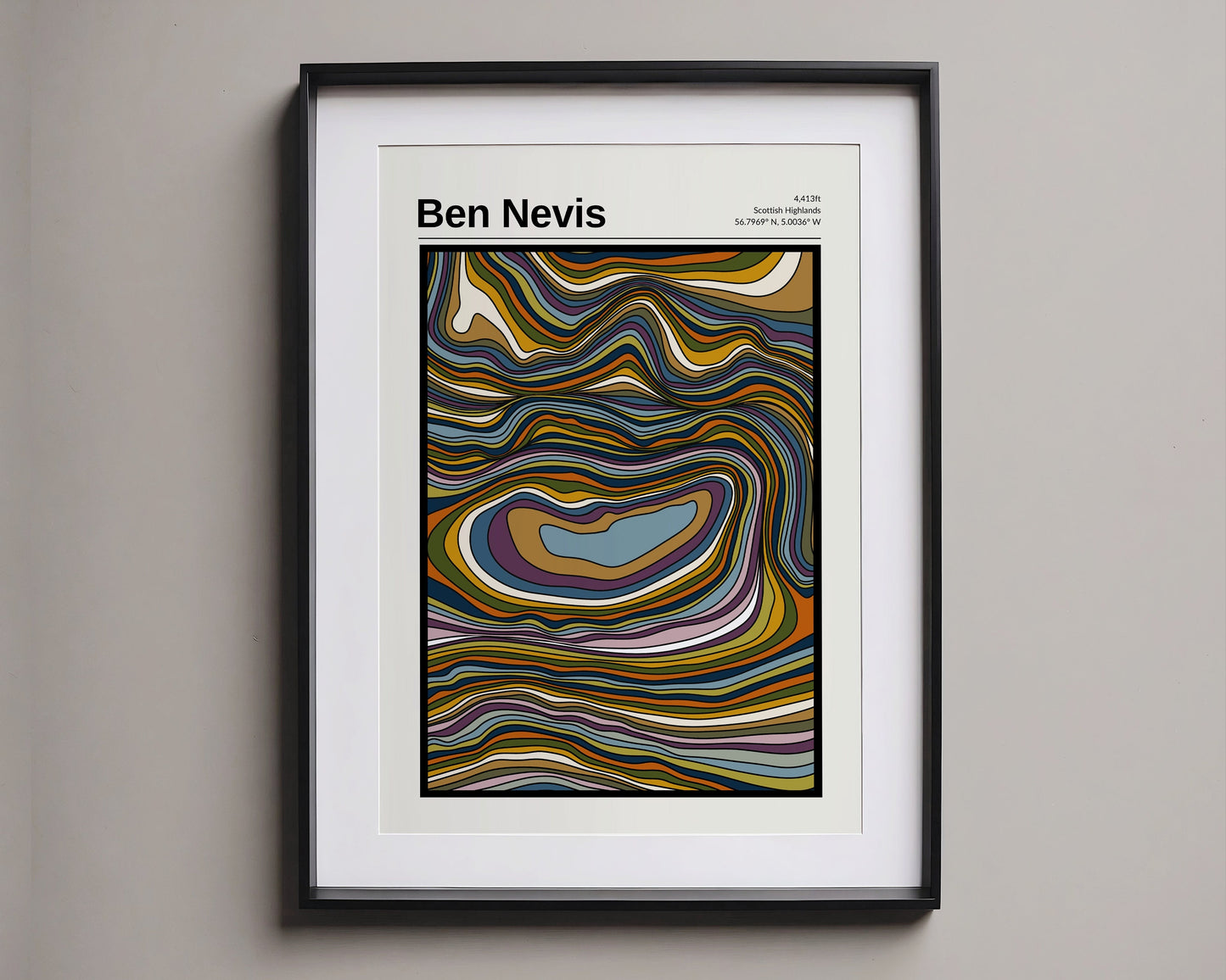Ben Nevis Print, Map Art, Mountain Contour Print