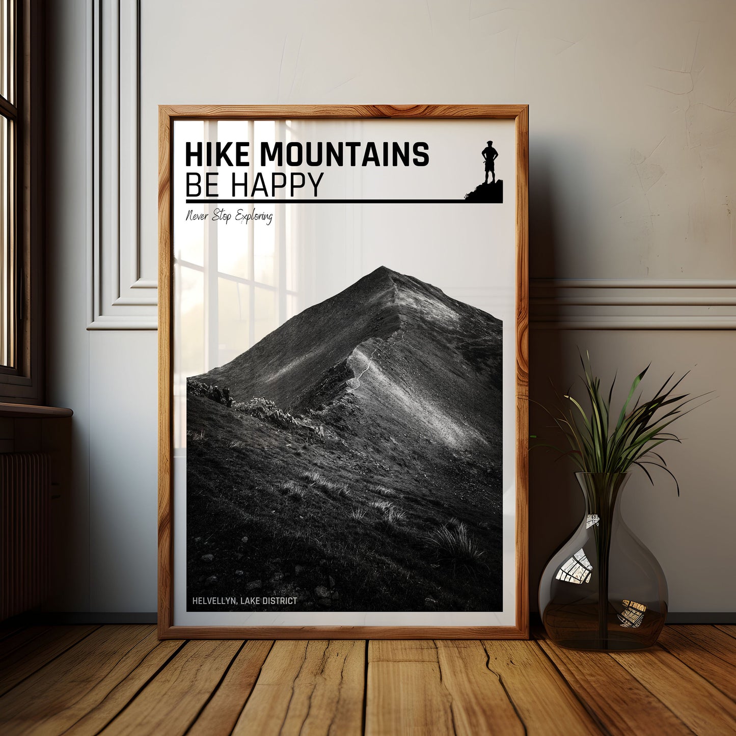 Hike Mountains Be Happy Print, Typography Artwork