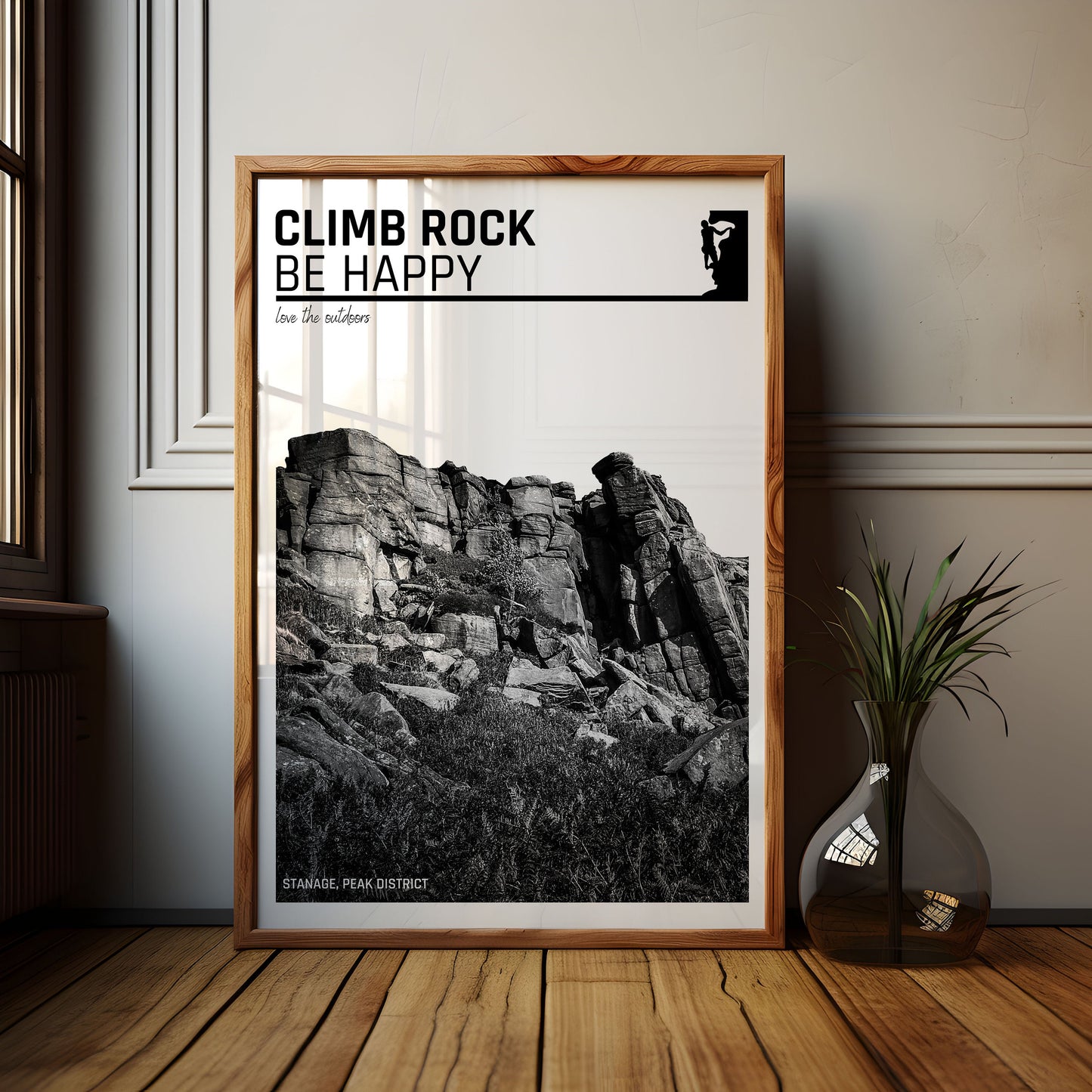 Rock Climbing Print - Climbing Poster - Climb Be Happy - Inspirational Climbing Print