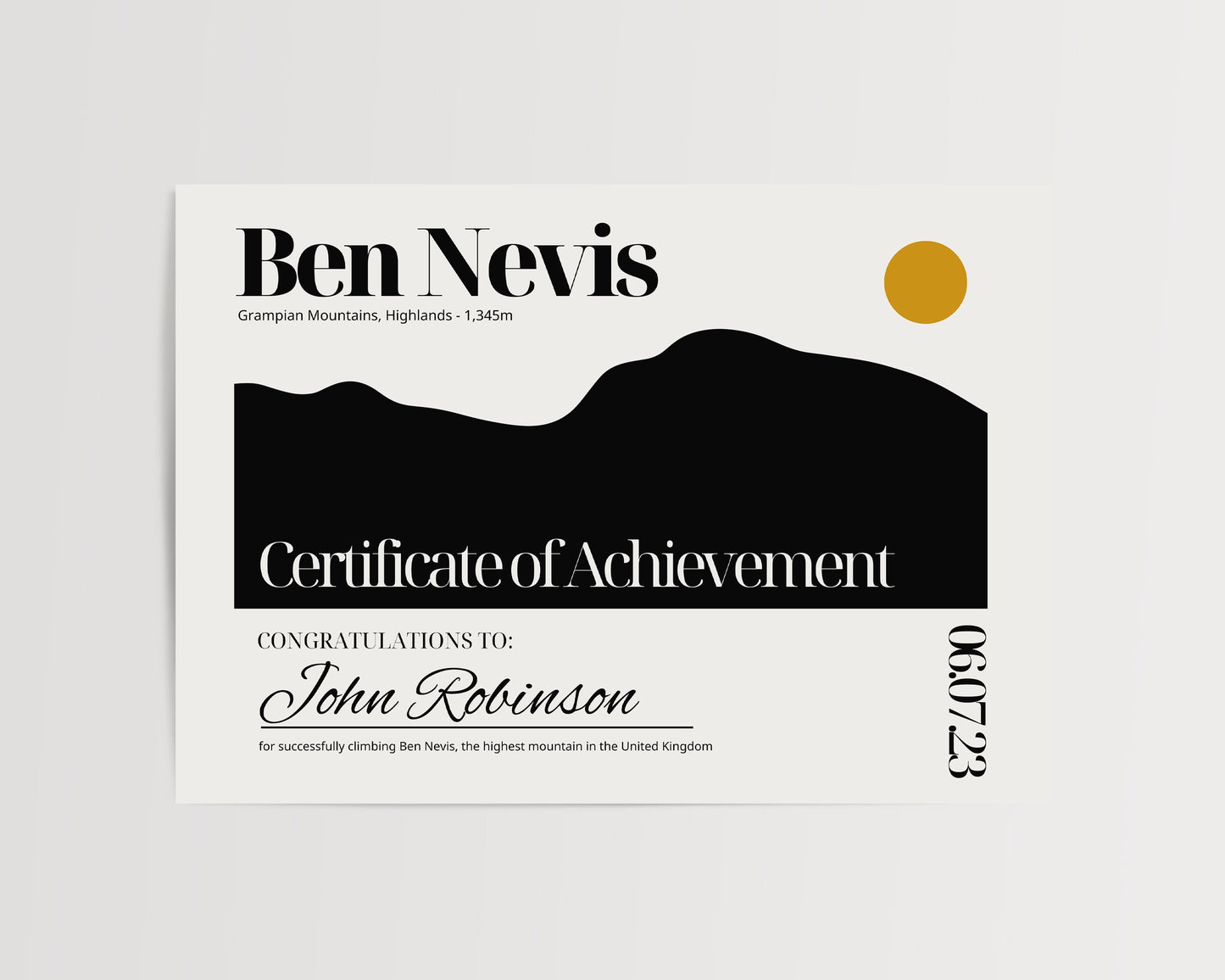 Ben Nevis Certificate - Ben Nevis Certificate Personalised