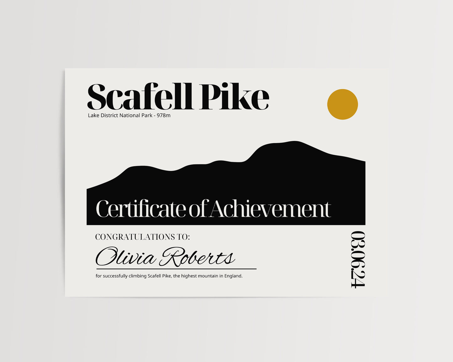 Scafell Pike Certificate - Scafell Pike Certificate Personalised - Lake District National Park
