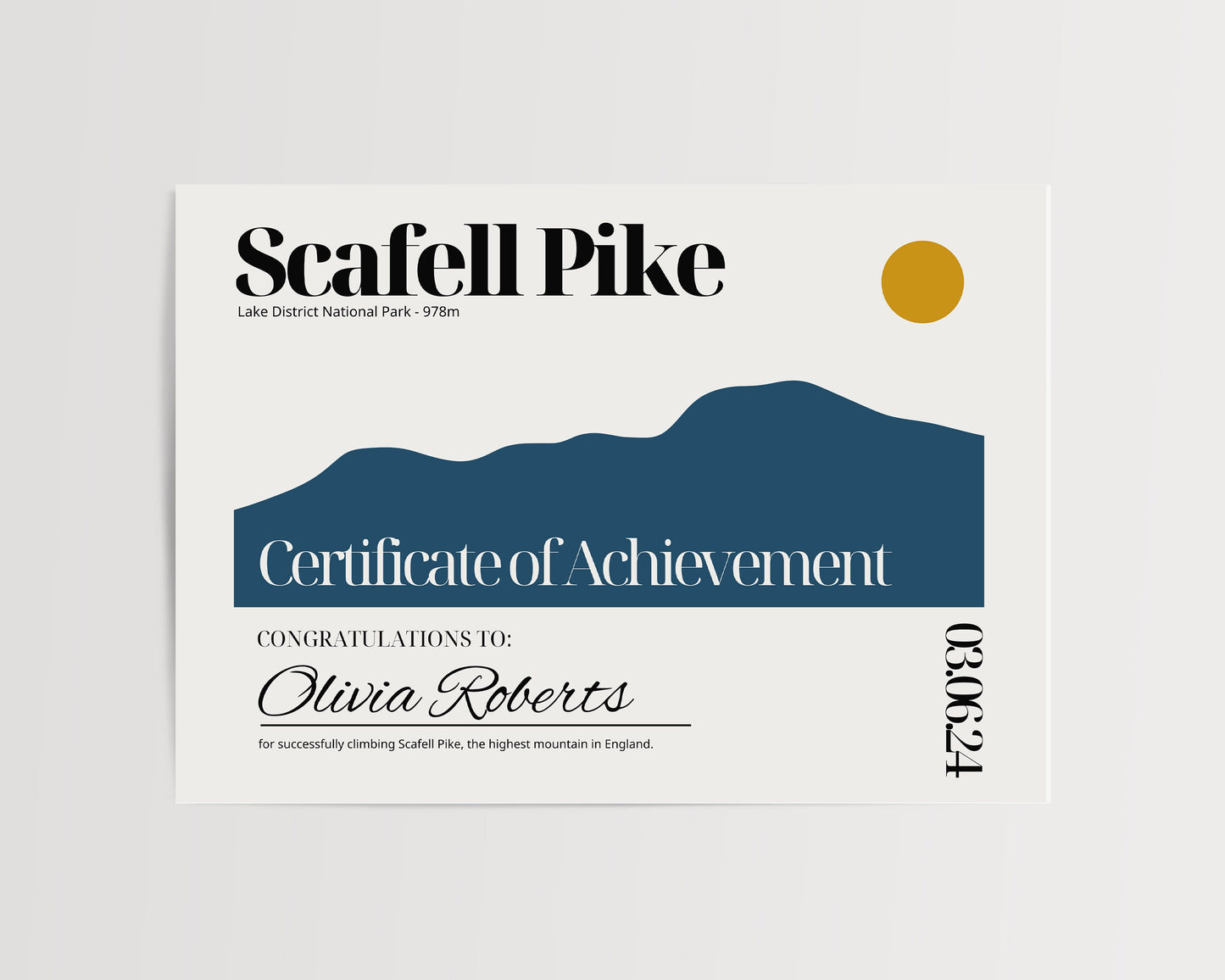 Scafell Pike Certificate - Scafell Pike Certificate Personalised - Lake District National Park