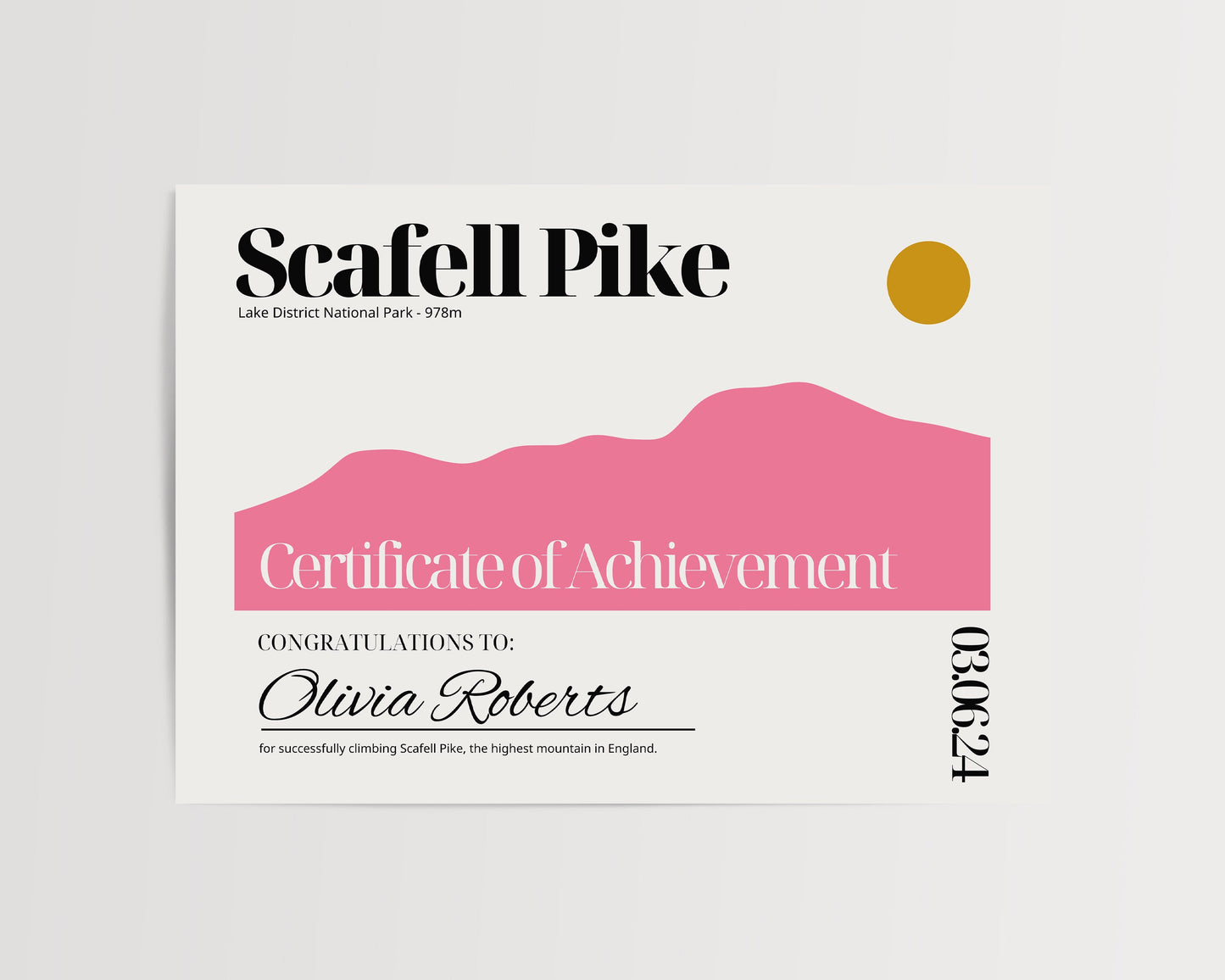 Scafell Pike Certificate - Scafell Pike Certificate Personalised - Lake District National Park