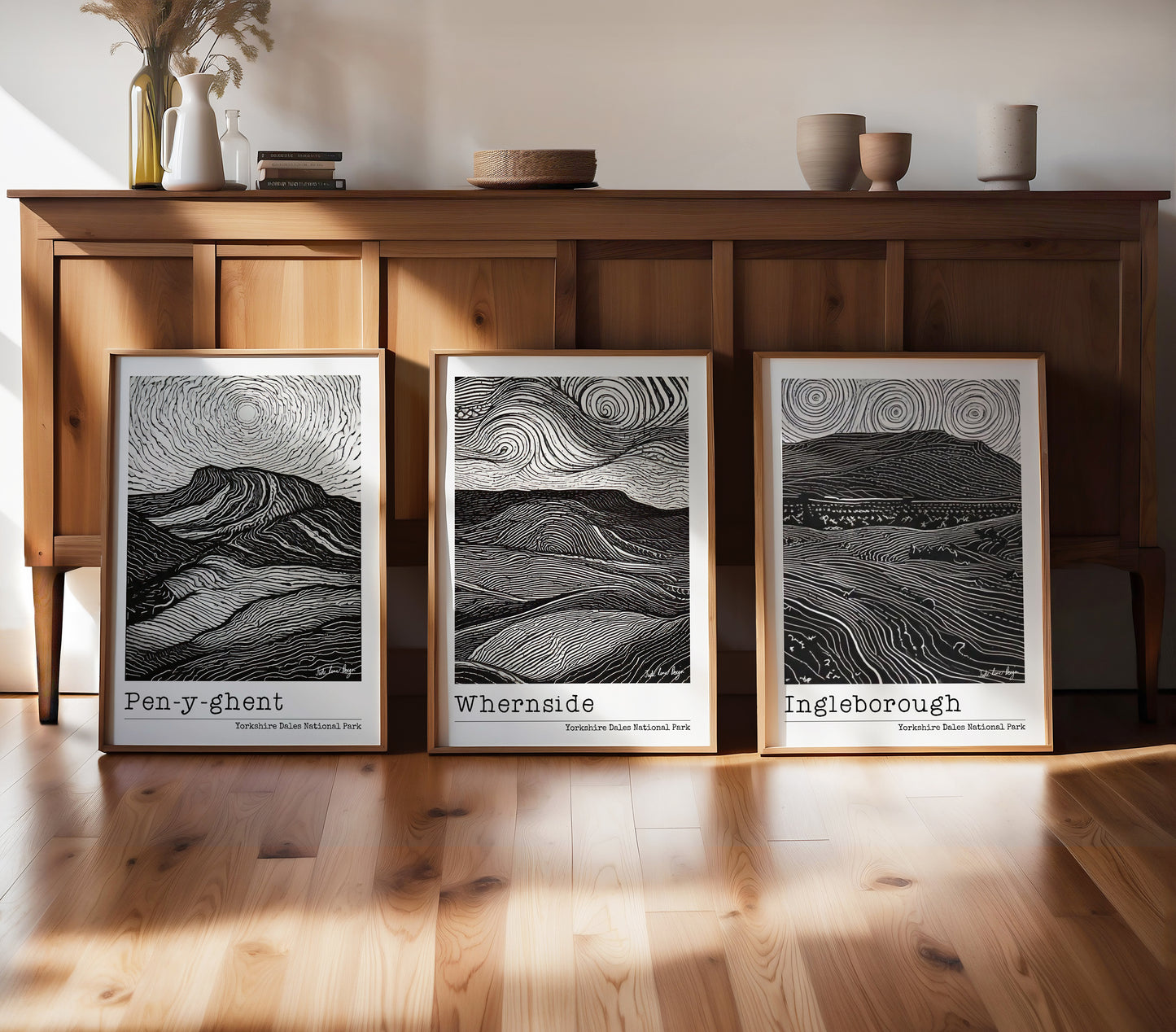 Yorkshire Three Peaks Print Bundle - Set of 3 Yorkshire Prints - Pen-y-ghent, Whernside, Ingleborough