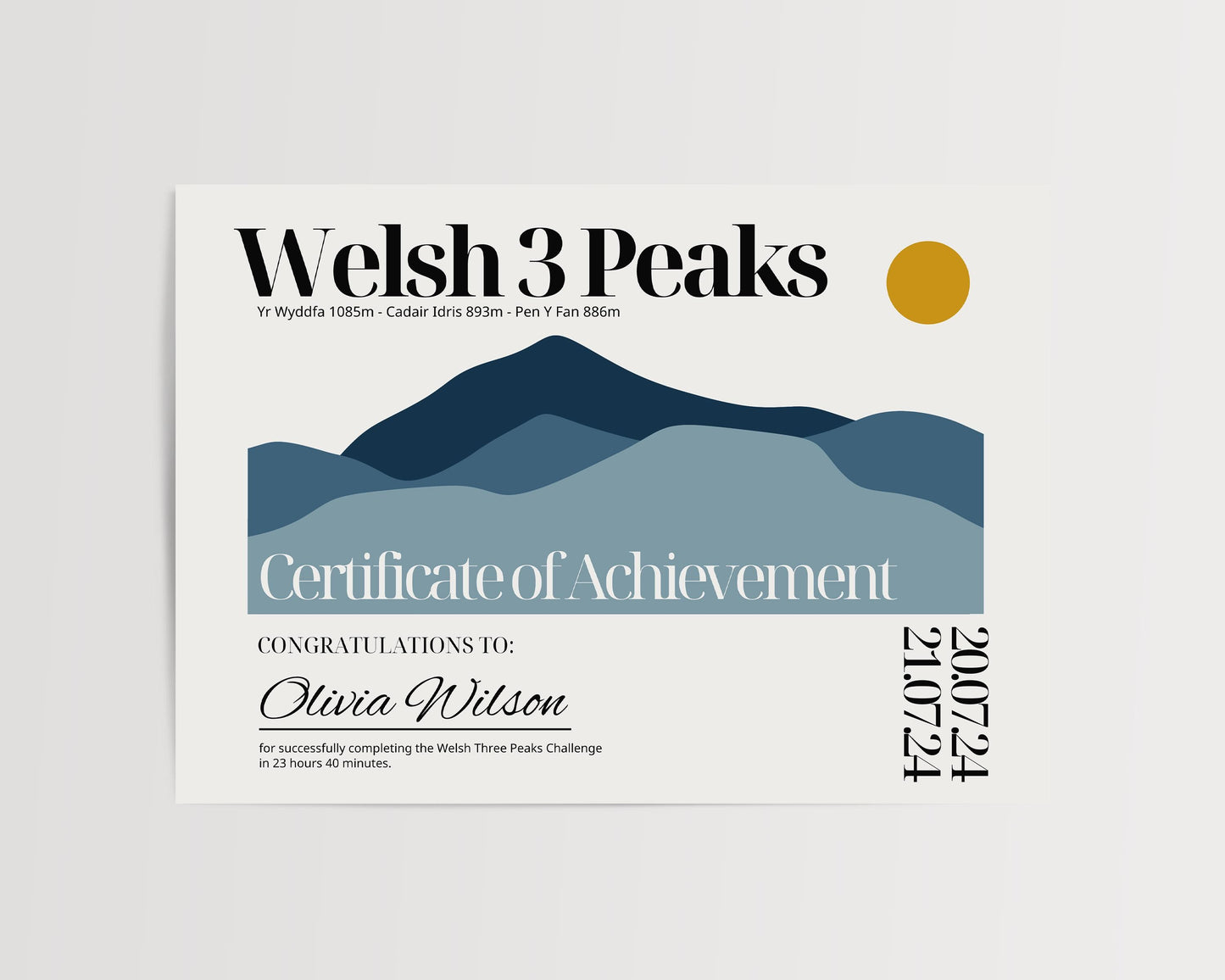Welsh Three Peaks Challenge Certificate - Welsh 3 Peaks Challenge Certificate - Digital or Print -  Yr Wyddfa, Cadair Idris & Pen Y Fan