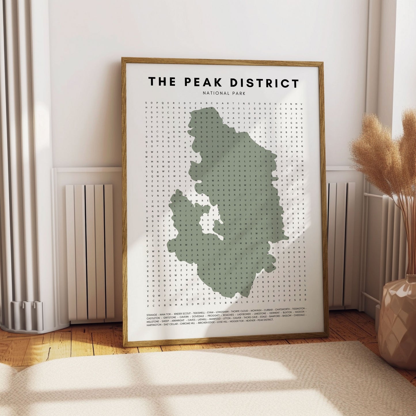 Peak District Print - Word Search, Peak District Minimalist Print, Fun Bathroom Print