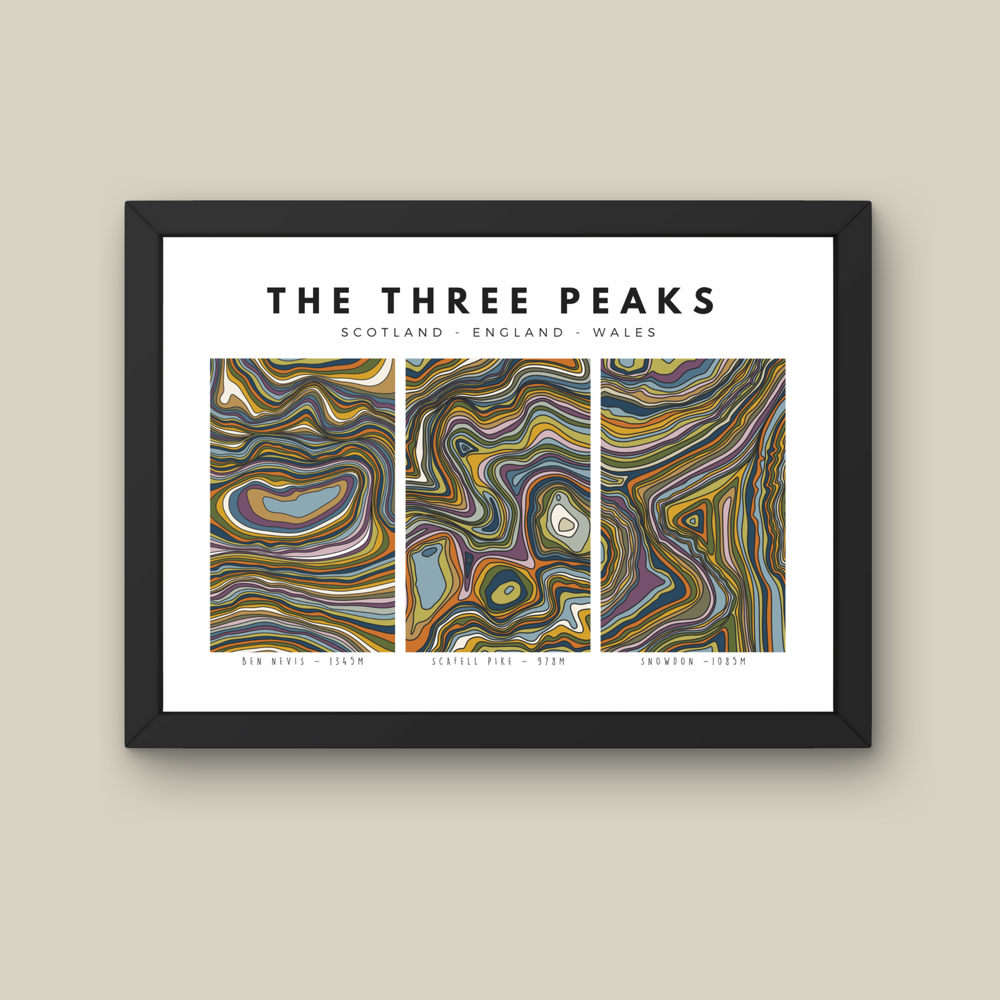 Three Peaks Hand Illustrated Contour Print