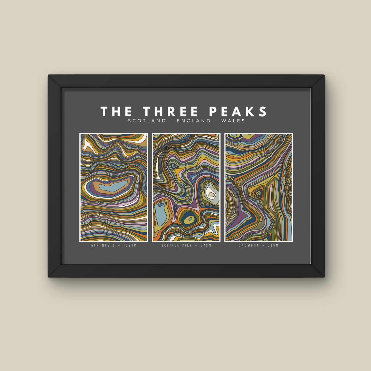 Three Peaks Hand Illustrated Contour Print