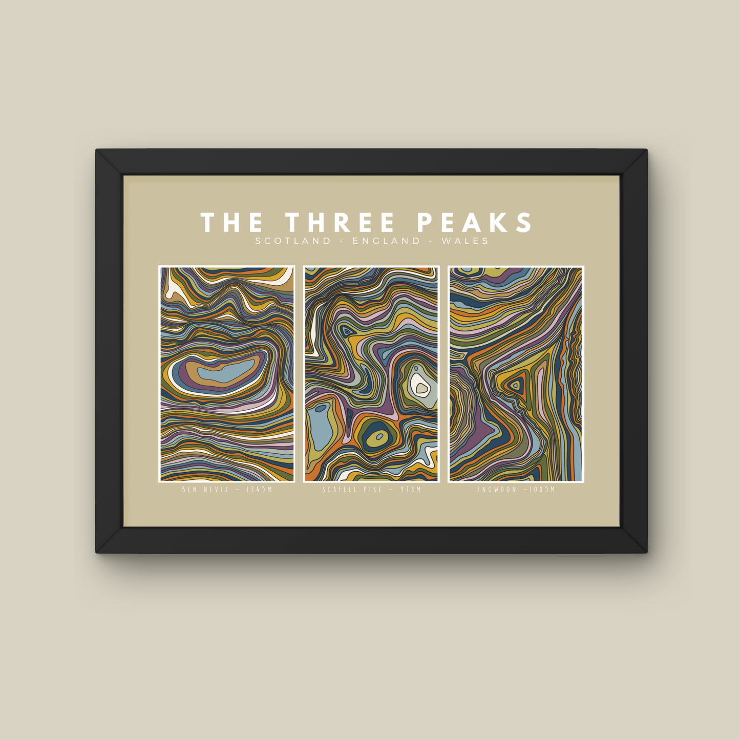 Three Peaks Hand Illustrated Contour Print