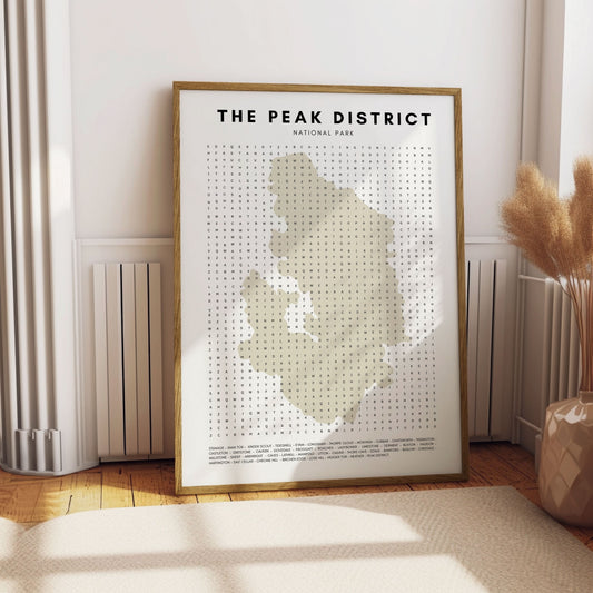 Peak District Print - Word Search, Peak District Minimalist Print, Fun Bathroom Print