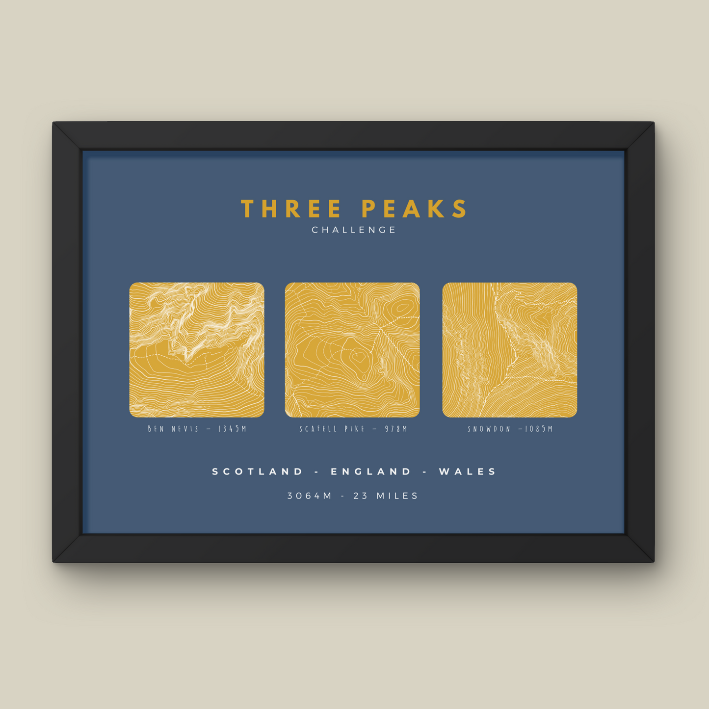 Three Peaks Challenge Contour Print