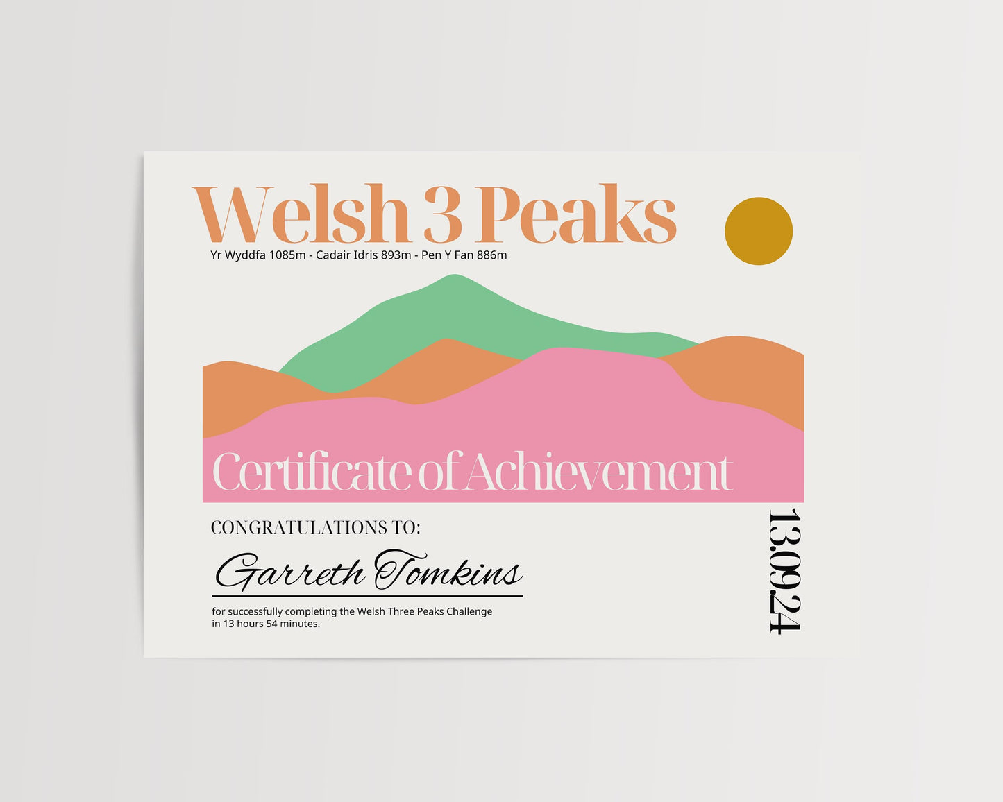 Welsh Three Peaks Challenge Certificate - Welsh 3 Peaks Challenge Certificate - Digital or Print -  Yr Wyddfa, Cadair Idris & Pen Y Fan