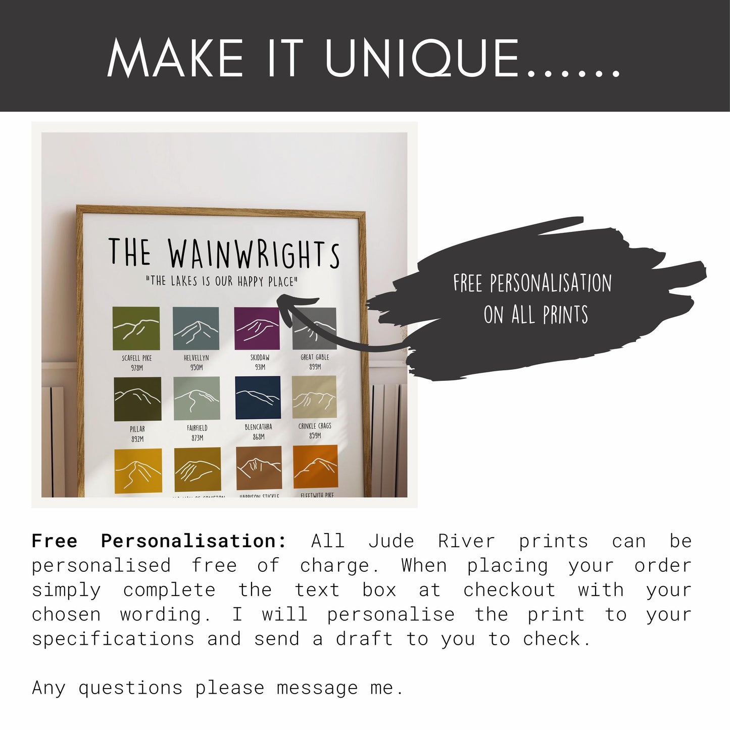 Lake District Print - Lake District Mountain Print - Lake District Fells - Wainwright Print - Hiking Gift, Free Personalisation