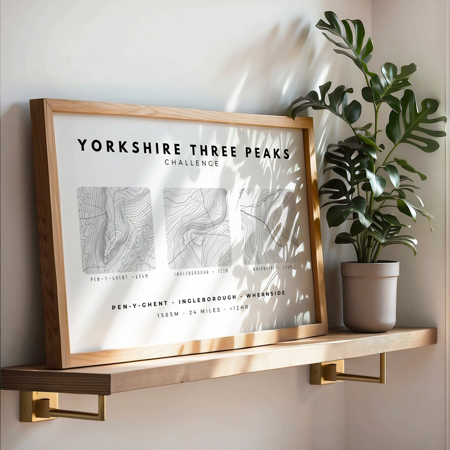 Yorkshire Three Peaks Challenge Print | Yorkshire 3 Peaks | Gift for Hiker | Minimalist Wall Art | Contour | Personalised Gift
