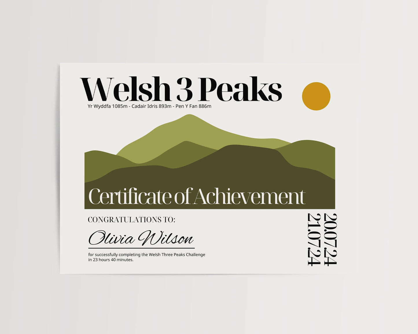 Welsh Three Peaks Challenge Certificate - Welsh 3 Peaks Challenge Certificate - Digital or Print -  Yr Wyddfa, Cadair Idris & Pen Y Fan
