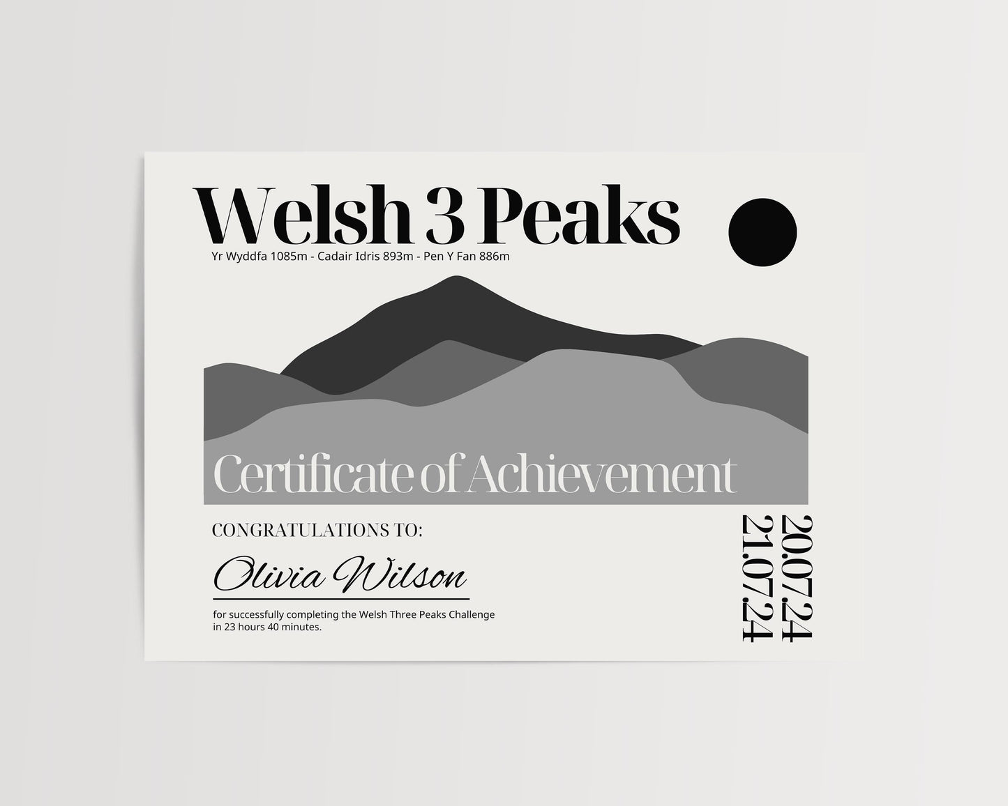 Welsh Three Peaks Challenge Certificate - Welsh 3 Peaks Challenge Certificate - Digital or Print -  Yr Wyddfa, Cadair Idris & Pen Y Fan