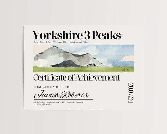 Yorkshire Three Peaks Certificate - Yorkshire 3 Peaks Certificate - Yorkshire Dales - Pen Y Ghent, Ingleborough, Whernside