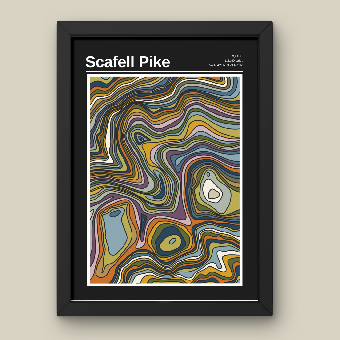 Scafell Pike Mountain Contour Print