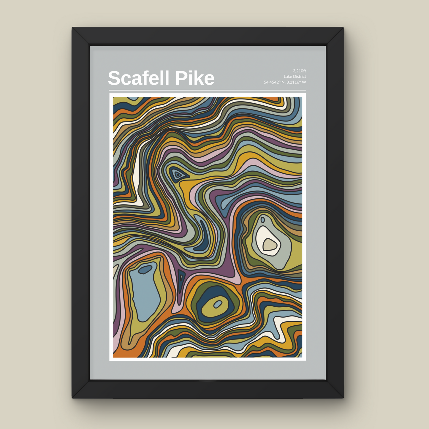 Scafell Pike Mountain Contour Print