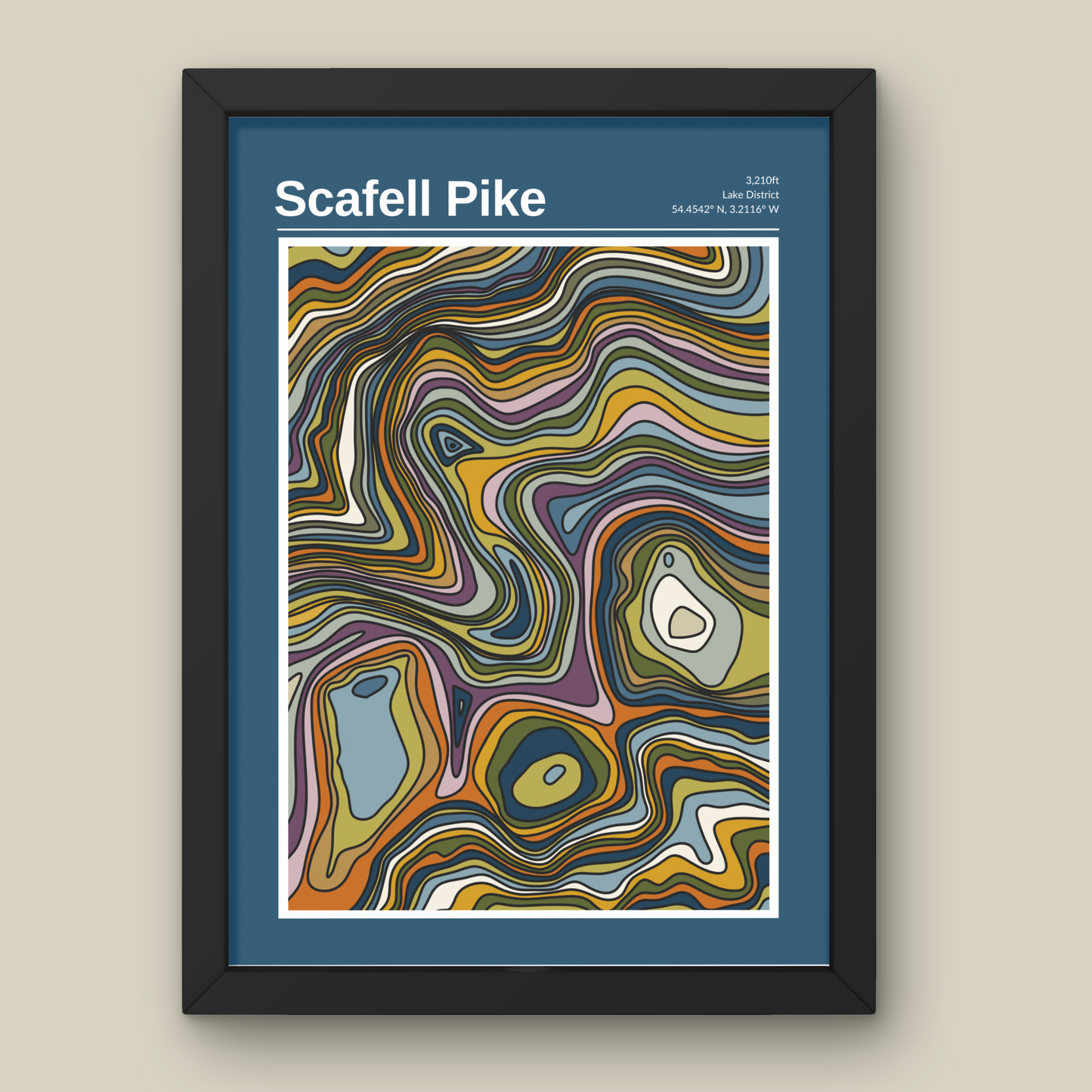 Scafell Pike Mountain Contour Print